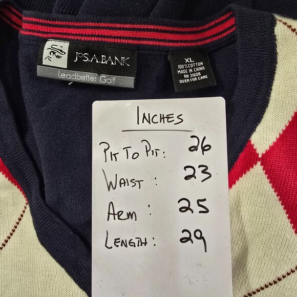 Vtg Academia Preppy Blue Red Argyle Sweater Mens XL Jos A Bank Leadbetter Golf - Picture 5 of 7